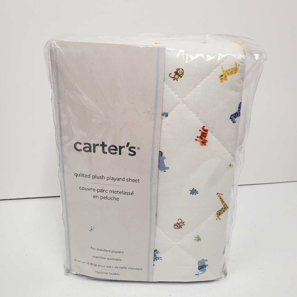 Carter's 27x39 Quilted Plush Playard Sheet Baby Safari Animals Print - Picture 1 of 4